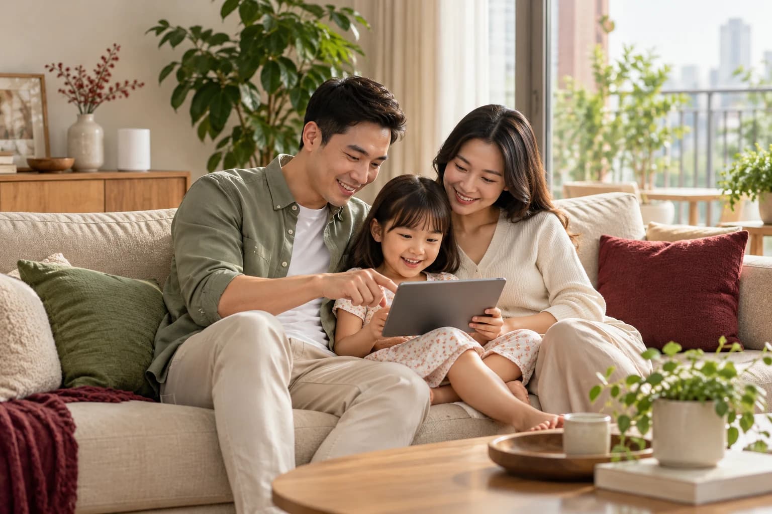 Gia đình cùng tận hưởng thời gian giải trí trong không gian sống hiện đại